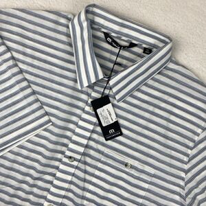 NEW‎ TRAVIS MATHEW 'Last Hurrah' Mens SS Button Up Shirt 2XL Striped Pocket NWT